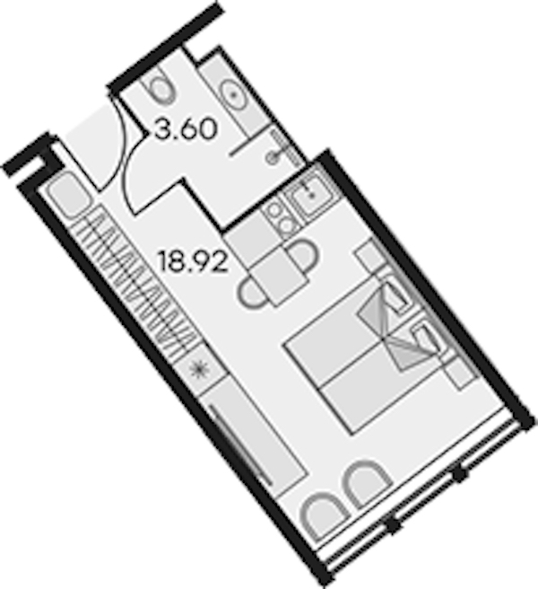 Квартира студия 22.52 м², 2/15 эт., Апарт-отель «Апарт-отель 25-7 Заневский»